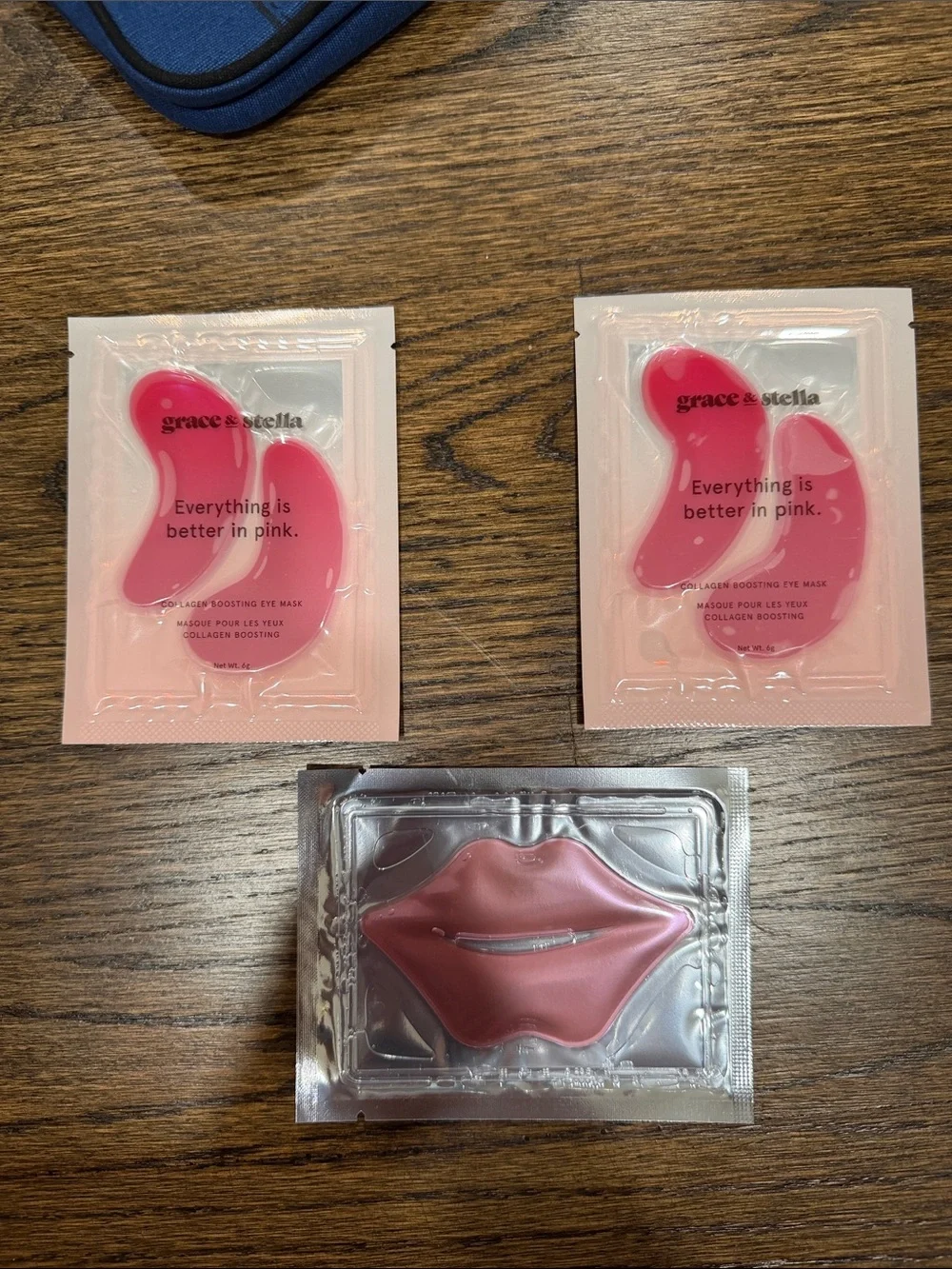 Estee Lauder Pink, Navy & Purple Cosmetic Pouch with Pink Lip/Eye Masks